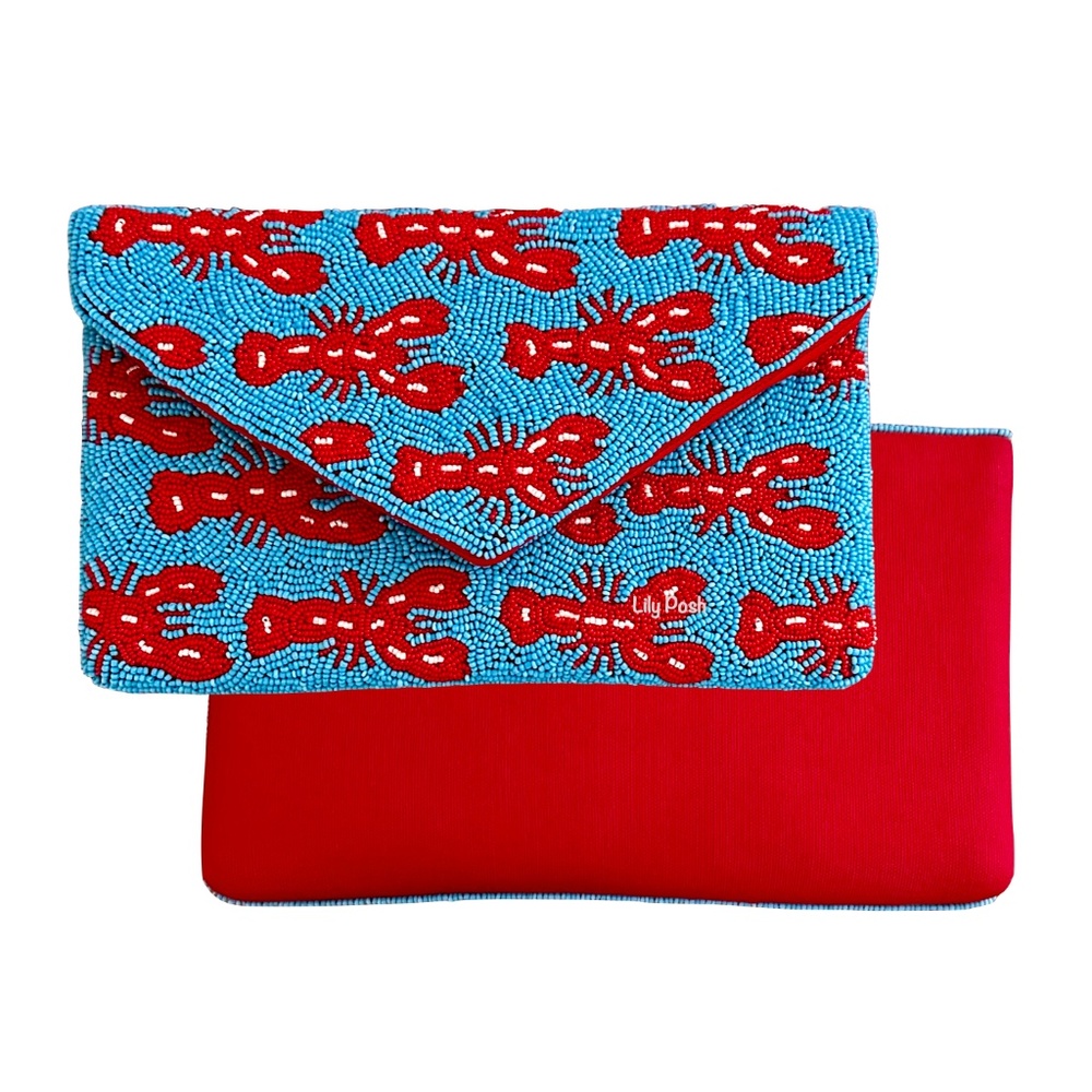 Beaded Lobster Crossbody Clutch Bag, Summer Beach Boho Lily Posh - Picture 3 of 5